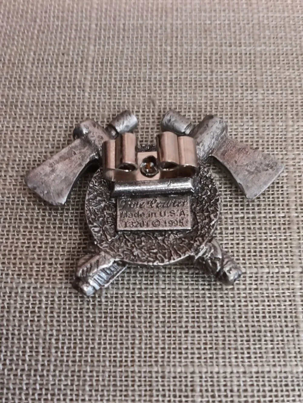 Silver Pewter Tomahawk and Feather Bolo Tie Center No Cord Vintage 1995